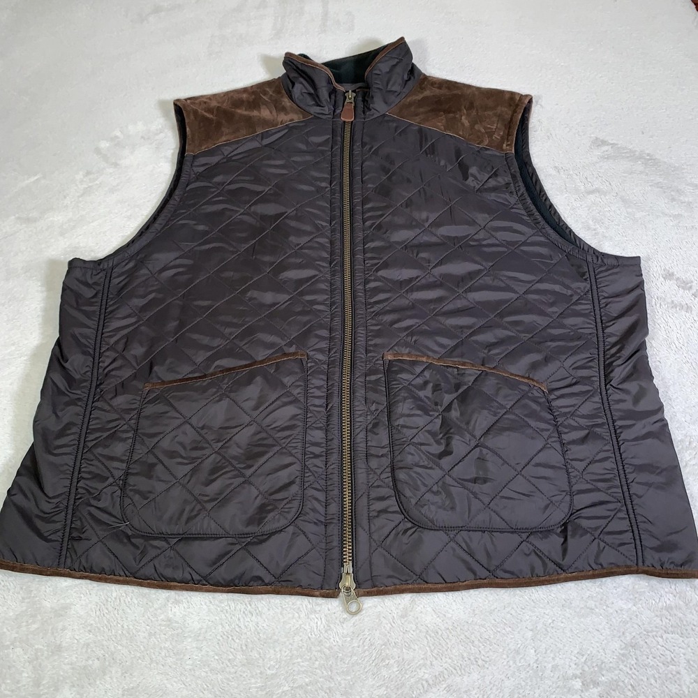 Vintage Polo Ralph Lauren Vest Mens 3XLT Black Quilted Fleece Lined Leather Yoke